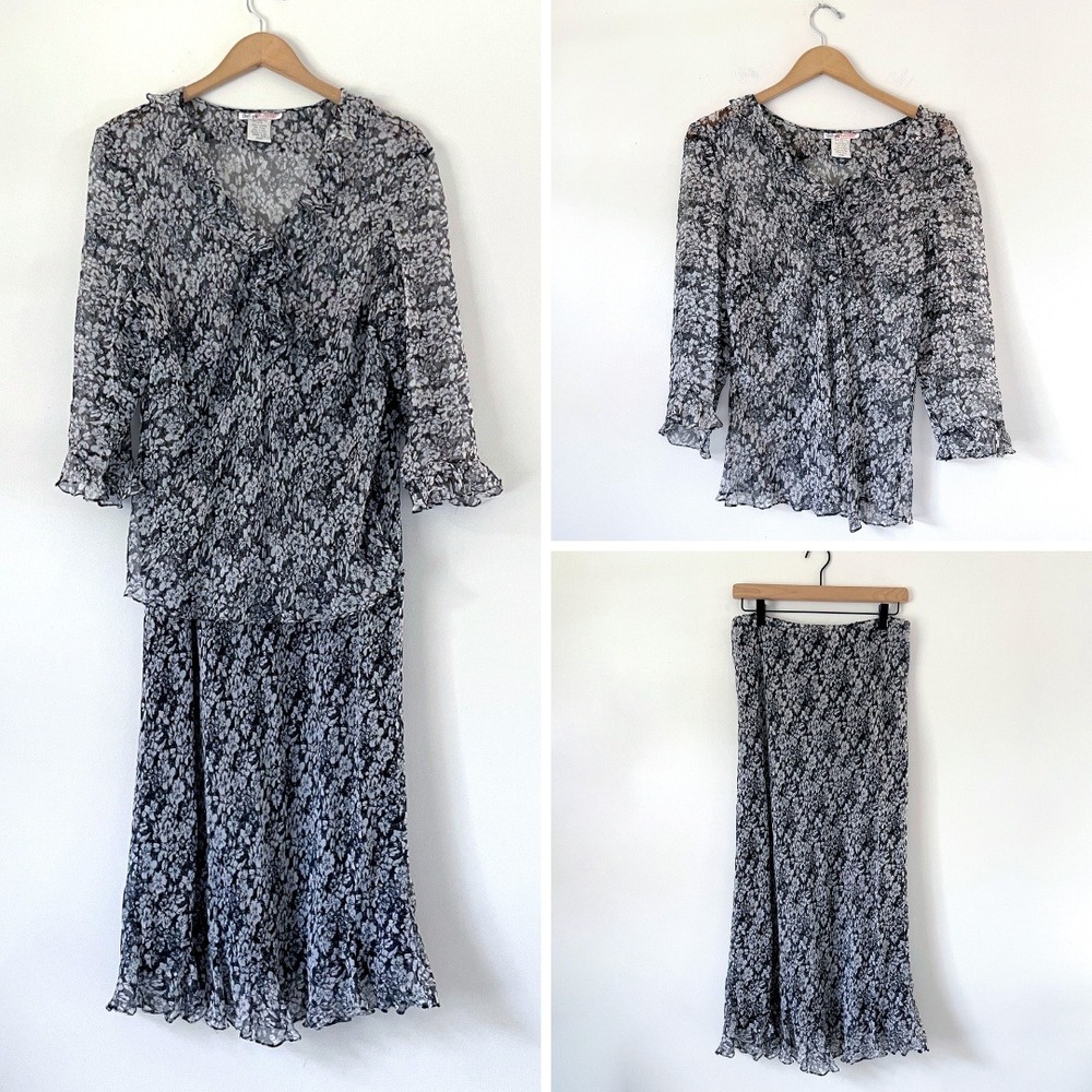 Jane Seymour Silk 2 Piece Floral Skirt Set Vintage 90s Whimsigoth Romantic